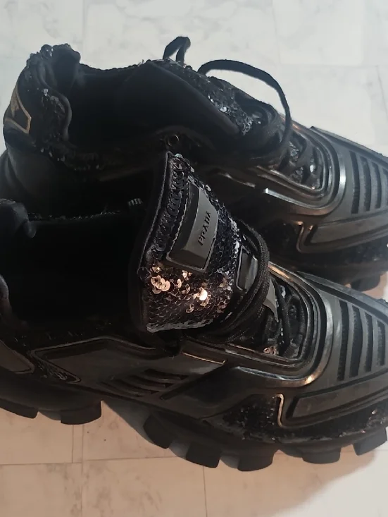 Prada Black Sequin-Trim Chunky Sneakers - Picture 2 of 6